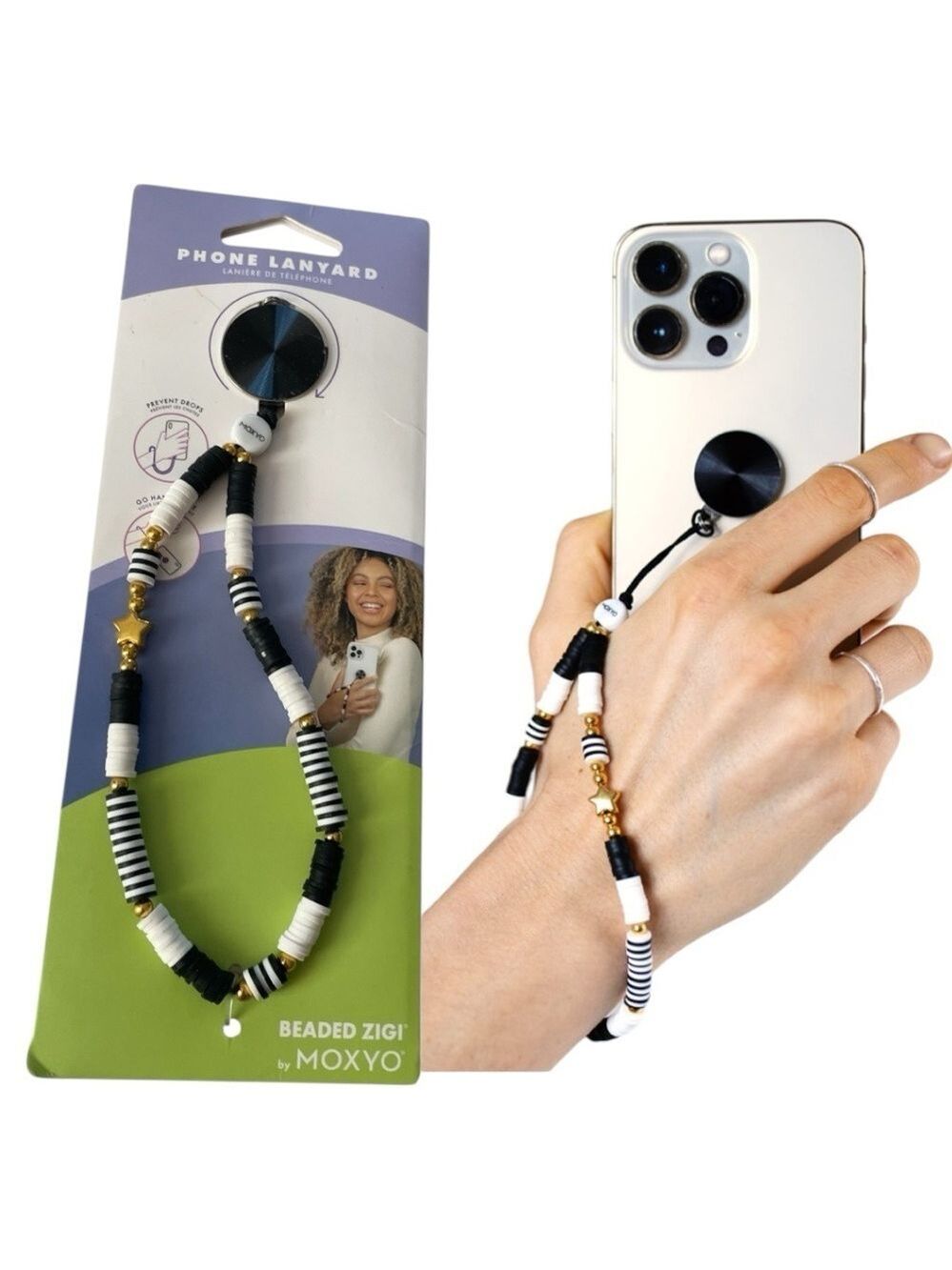 Moxyo Beaded Phone Lanyard Black and White